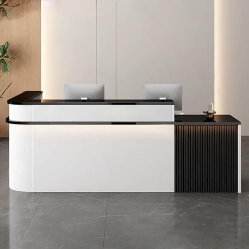 GUAWJRZDP Empfangstheke, Fronttresen, Empfangstresen, L-förmiger Messetheke, Rezeptionstisch Mit Abschließbaren Schubladen, Für Salon-Empfangsraum-Kassenbüro(White+Black,140cm/55.1in)