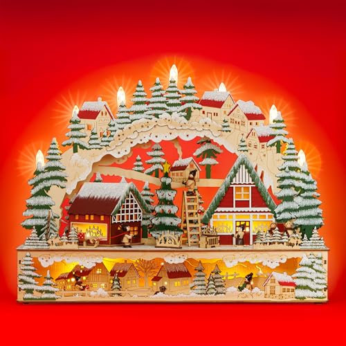 SIKORA LB98 farbenfroher beleuchteter LED Holz Schwibbogen für Weihnachten groß 2 Etagen