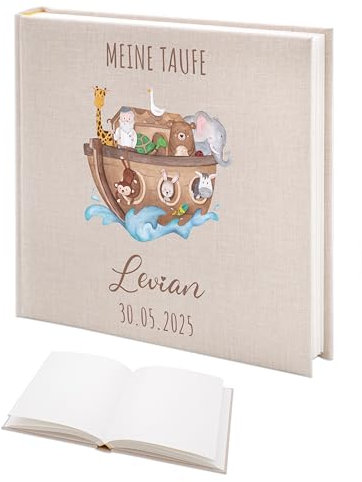 wunderwunsch Fotoalbum Einschulung personalisiert, Gästebuch, Deko, Erinnerungsalbum Schule, Geschenk Taufe, Kindergarten, Geburt, Geburtstag individualisiert (Arche Noah)