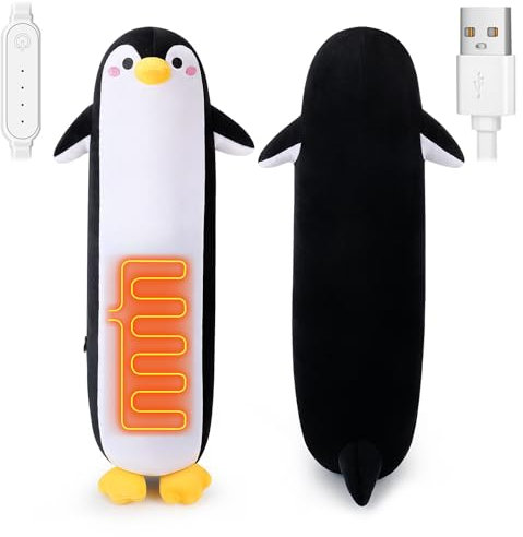 Electric Heat Pad for Pain Relief Electric Heating Pad Cramps USB Powered Cuddly Soft Penguin Plush Heat Pad for Period Neck Shoulder Back Animal Heated Pad for Unisex Heat Pad Electric (Black)