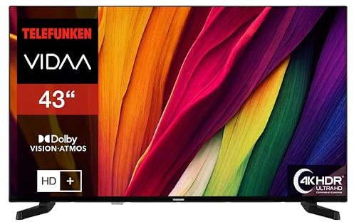 Telefunken Fernseher 43 Zoll Smart TV VIDAA D43U790B2CW 4K Fernseher UHD, HDR TV mit Dolby Vision, Triple-Tuner und 6 Monate HD+ inkl., LED TV schwarz