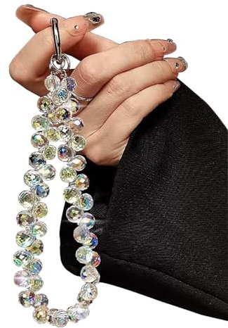Cunegra Phone Wrist Strap Lanyard Chain, Sparkling Crystal Beaded Strap, Detachable Mobile Phone Charms Wrist Strap Lanyard, Transparent Bracelet Straps for Girl Women