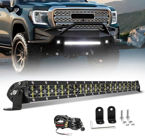 CO LIGHT Barre LED 22 Pouces 97cm Double Rangée Faisceau Combiné pour Conduite Tout-Terrain avec Supports de Fixation et Réflecteurs 6D Adaptée aux Camions Voitures Cabines Bateaux ATV/UTV