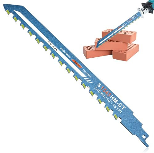 Concrete Saw Masonry Reciprocating Saw Blade Alloy Demolition Masonry Blade 10 Inch Universal Brick Cutting Recip Saws Blades for Cutting Aerated Concrete Hollow Brick and Cement