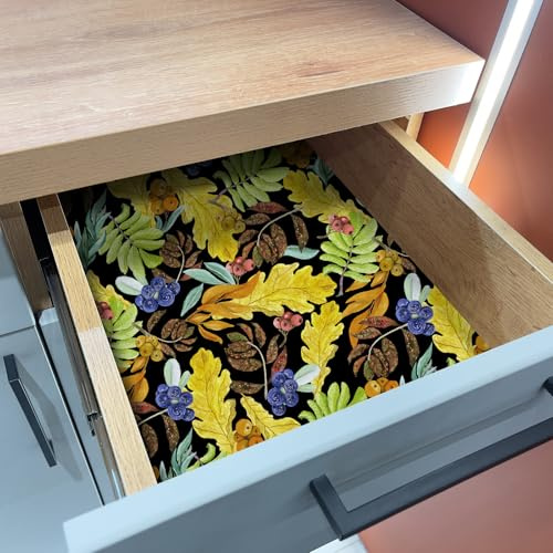 VaryFloral Tapete Blumen Schwarz Klebefolie Möbel 30.5cmx300cm Fototapete Leuchtend Gelbe Blätter Mustertapete Heidelbeeren Möbelfolie Selbstklebend Vintage Selbstklebende Folie Möbel Schränke