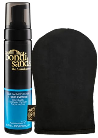 Bondi Sands Selbstbräuner Set: 1 Hour Express Mousse 200ml + Applikator Handschuh – Schnelltrocknend, Anwendbar nach Wunsch, Streifenfrei, Wiederverwendbar