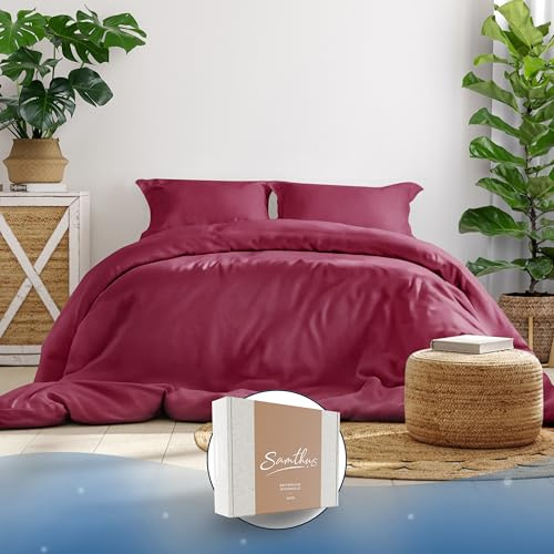Samthus Bettwäsche 200x220 Baumwolle Satin - Oeko-Tex Made In Green - Himmlisch weicher Schlaf - Bettwäsche-Set mit 1x Bettbezug 200x220 + 2X Kissenbezug 80x80 - Duvet Cover - Burgunder Rot