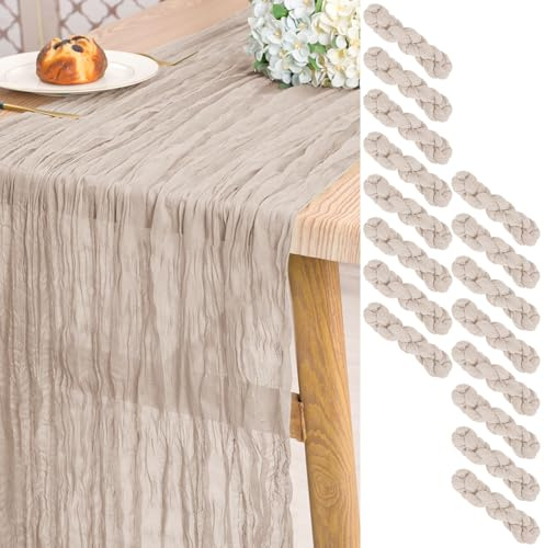 Pesonlook 16 Stück Braun Grau Käsetuch Tischläufer für Hochzeit,55 x 300 cm | 3 m lang, rustikale Gaze Boho-Stil halbtransparent Hochzeits Seihtuch Tischläufer für Hochzeit, Brautparty, Party, Bankett