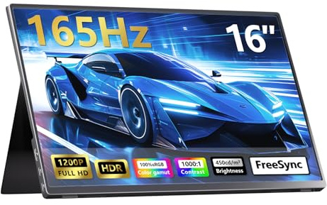 KTHIN Portable Monitor 16 Zoll 1200P 165Hz 450Nits 100% sRGB Tragbarer Gaming Monitor USB-C HDMI Laptop Bildschirm Erweiterung, mit Smart Cover, Tragbarer Monitor für Laptop PC Xbox PS4 PS5 Switch