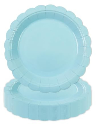 HiEnjoin 50 Stück Wellkanten Pappteller,18cm Blau Party Teller Dessert Perfekt für Babypartys Hochzeit Geburtstag Dekoration