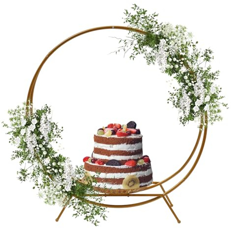 WFIETN 2 in 1 Gold Wedding Party Cake Stand Double Hoop Round Flower Decor Arch Rack 80CM Height Round Decorative Double-ring Cake Stand for Displaying Cakes and other Desserts