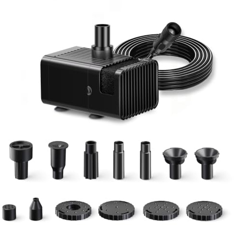 Biling Pompe de fontaine avec 10 buses 300 l/h DC Pompe de bassin à utiliser avec panneau solaire 6 V-10 V (sans panneau solaire) pour bain d'oiseaux, petit étang, jeu d'eau de jardin, avec filtre et