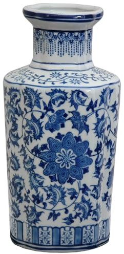 Oriental Furniture 12 Floral Blue & White Porcelain Vase