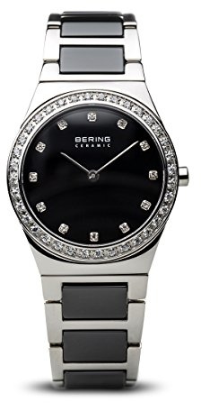 BERING Damen Quarz Uhr | Armbanduhr 30 mm Edelstahlgehäuse und Zifferblatt | Edelstahlband mit Keramikelementen | 5 ATM | 32430
