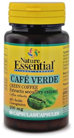 NATURE ESSENTIAL | Café Verde 200 mg | (Extracto Seco 45% Ácido Clorogénico) 60 Cápsulas