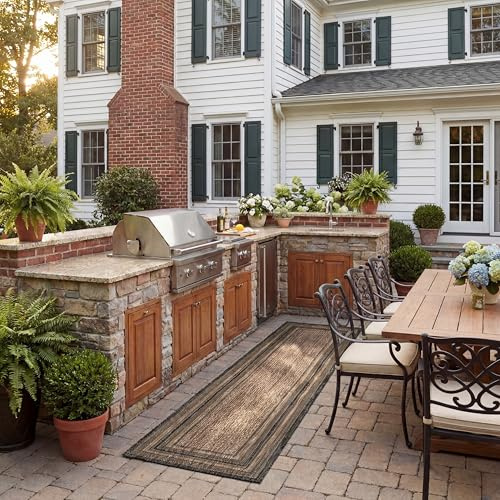 SAFAVIEH Courtyard Collection 2'3 x 8' Natural / Black CY8475 Indoor/ Outdoor-Waterproof Easy-Cleaning Patio Backyard Mudroom Runner-Rug