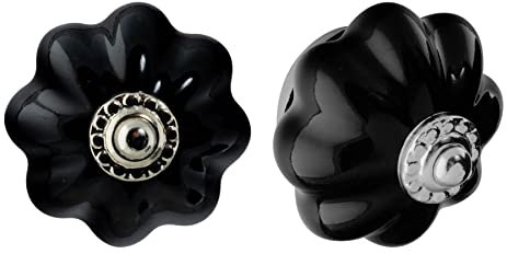 Nicola Spring Ceramic Cupboard Drawer Knobs - Solid Vintage Design - Black - Pack of 12