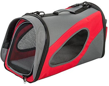 Iris Ohyama, Sac, Niche, Bandoulière, Support de transport pour animaux pliable en tissu avec 3 ouvertures zippées à glissière et Ventilation optimale, DCC008 M, Rouge