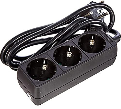 Kopp Steckdosenleiste 3-Fach mit 45° gedrehten Steckdosentöpfen, mit erhöhtem Berührungsschutz, mit 1,4m Zuleitung H05VV-F3G1,5mm², 16A, 250V, Farbe schwarz, 128615005