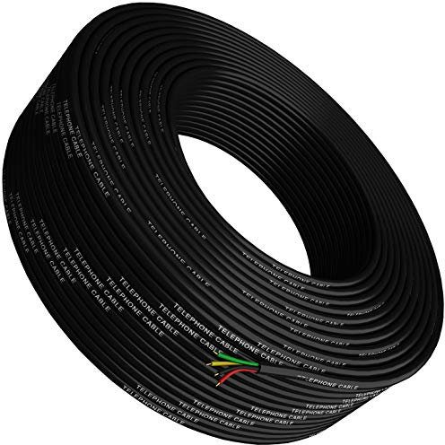 Tupavco Phone Cable Rounded Roll (100 M - 328 ft) 4X1/0.4 Reel Round Telephone Long Cord 300ft Black
