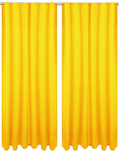 Bestlivings Dekoschal Ellen 2er Pack inkl. Raffhalter (140x245cm / Gelb) Blickdichter Vorhang mit Kräuselband Gardine mit Universalband für Wohnzimmer Schlafzimmer