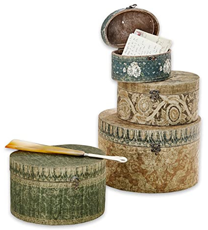 Loberon Box 4er Set Talais, Verschiedene Größen, Vintage-Stil, Aufbewahrung, Geschenkverpackung, Weihnachtsdeko, Weihnachten, Furnierschichtholz, bunt