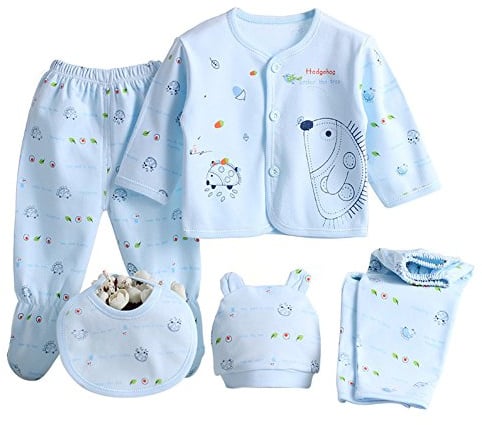 5PCS Newborn Baby Boys Girl's Cotton Grow Top Hat Pants PlaySuit Sets Outfit
