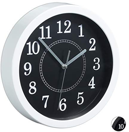 Relaxdays Wanduhr rund, Ø 20cm, Kleine Uhr zum Aufhängen, Klassisches Design, batteriebetrieben, Sekundenzeiger, Weiß