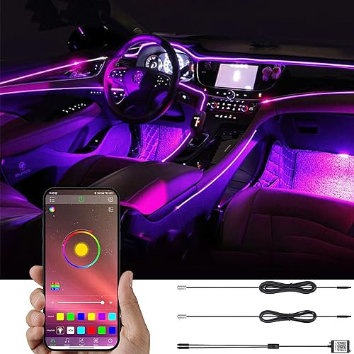 TABEN Auto Decorazione Interna Atmosfera Luce LED Interni Auto Kit di Illuminazione con 8 Colori, Impermeabile, Interni Atmosfera luci al Neon Striscia per Auto 1 W DC12 V (1 Set)