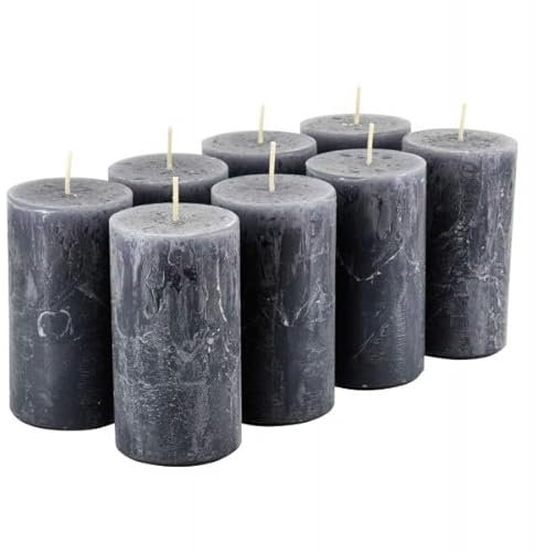 Rustikale Stumpenkerzen – 8 Stück - Wachskerzen/Rustickerzen/Adventskerzen Weihnachten (Anthrazit, Standard: Höhe 11cm / Ø 6cm)