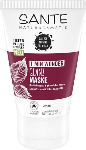 SANTE Naturkosmetik FAMILY 1 Min Wonder Shine Mask, Silikonfreie Haarmaske mit Bio-Birkenblatt-Extrakt und pflanzlichem Eiweiß, Vegane Haarpflege für spürbar mehr Glanz und Geschmeidigkeit, 100ml