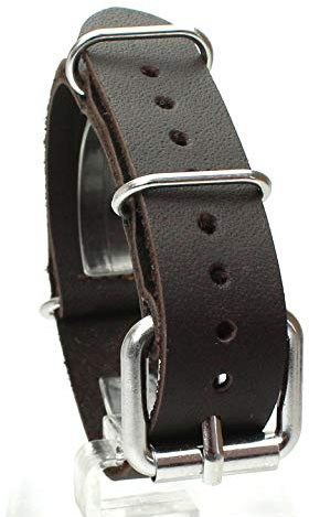 Sulla 20mm Vintage Leder NATO Uhrenband Stahl Rollschließe für Militäruhren mit festen Stegen dunkel braun