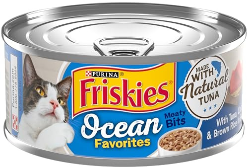 Purina Friskies Natural Wet Cat Food, Ocean Favorites Meaty Bits With Tuna, Crab & Brown Rice - (Pack of 24) 5.5 oz. Cans