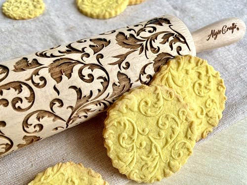 ROYAL Nudelholz für Hausgemachtes Gebäck und Keramik. Teigroller mit königlich Muster. Gravierte Nudelholz mit Muster von Algis Crafts