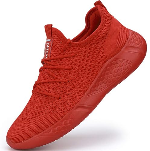 BUBUDENG Mens Sneakers Mesh Athletic Running Shoes Trainers Walking Gym Shoes Sport,Red,6 UK(Label Size: 40)