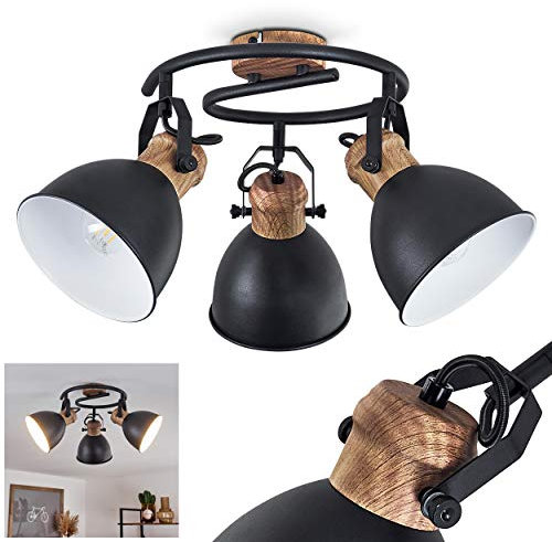 Deckenlampe Banjul, Deckenleuchte im Industrial- Style aus Metall schwarz/braun, 3 x E27-Fassung, Ø Schirm 15 cm, Höhe 28 cm, dreh-/schwenkbar, 3-flammig, ohne Leuchtmittel