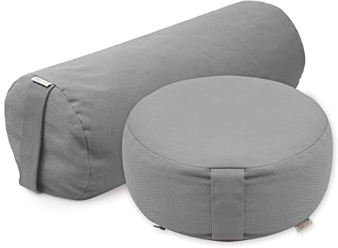 Yoga-Set Ananda (meditationskissen Dhyana + Yoga-Bolster Samtosha) Grau