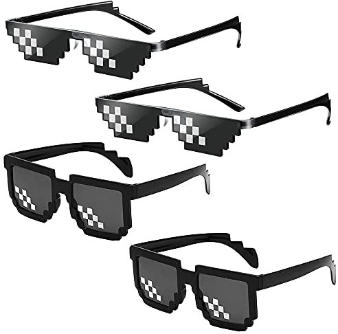 Kaimeilai 4 Paar Thug Life Sonnenbrillen Pixelated Sonnenbrille, Unisex Mosaik Brille Party Brille MLG Shades, Spaß Brillen für Kind Erwachsene, Thug Life Brille für Karneval Cosplay.