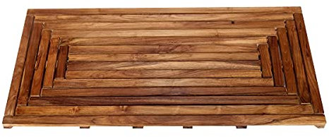 Brillibrum Design Teakholz Baderost Indoor Outdoor Vorleger Teak Holz Badematte Saunamatte Duschvorleger Gartendusch Antirutsch Matte Teakholz Duschmatte groß (100x50cm, Variante 2)