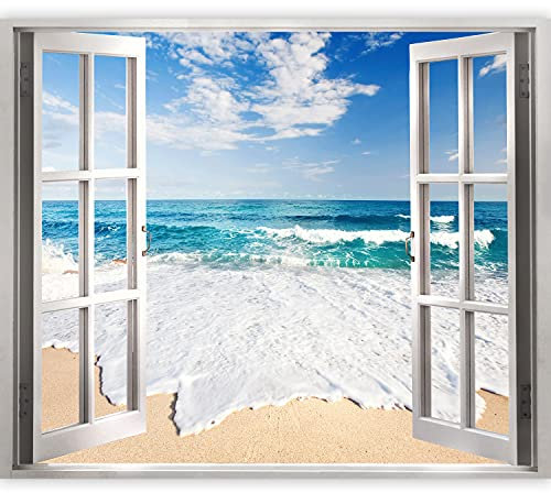 murando 3D WANDILLUSION Wandbild Natur Fototapete Poster XXL Fensterblick Vlies Leinwand Panorama Bilder Dekoration Meer Strand Himmel Wellen 210x150 cm c-B-0035-c-a