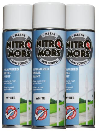 Nitromors Hammered Finish Metal Paint - White 500ml Aerosol - 3 Pack | Protection Against Rust and Corrosion | Superior Coverage |NOW500