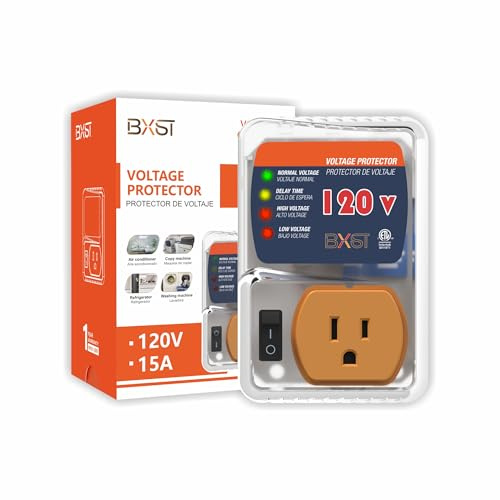 [ETL Listed] BXST Refrigerator Surge Protector, One Outlet Wall Plug Adjustable Voltage Regulator Against High and Low Voltage, Power Surge Protector for Fridge and Home Appliances, 120V 1800W, 1 Pack