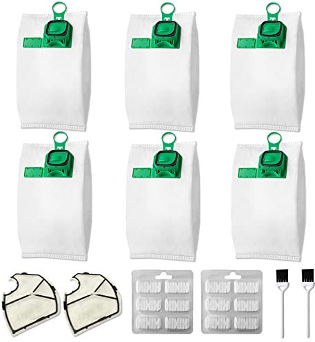 Ruucy 6 Sacs pour Vorwerk Kobold VK140 VK150 FP140 FP150 Aspirateurs, Remplacement Sac pour VK140 VK150 Aspirateur avec 2 Filtre Moteur,12 Parfums et 2 Brosse de Nettoyage