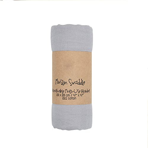 Chickwin Musselin Babydecke Kuscheldecke Baumwolle Bequem Weich, Einfarbig Baby 2 lagig Musselin Tuch Decke für Junge Mädchen Neugeborene, Wickeldecke, Badetuch, Kinderdecke (120x120cm,Grau)
