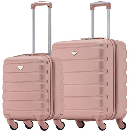 Flight Knight Koffer 2er Set Leichtgewicht 4 Rad ABS Hartschalenkoffer Handgepack 45x36x20cm + 56x45x25cm EasyJet Maximale Große Fur Uber Kopf & Untersitz Hartschalenkoffer Leichtes Handgepack Set