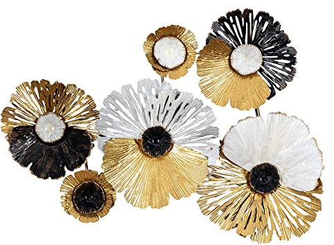 Metallbild 75x53cm Wandbild Blüte Blume Metall Schwarz Gold Deko Wanddeko Design Wandkunst Metallbild