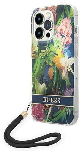 GUESS GUOHCP14XHFLSB Hard Case for iPhone 14 Pro Max 6.7 Inches Blue/Blue Flower Strap