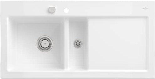 Villeroy & Boch Subway 60 Einbauspüle, inklusive Ablaufgarnitur mit Excenterbetätigung, aus Keramik, 1000 x 510 mm, Weiß Alpin CeramicPlus, 60 cm Einbauspüle