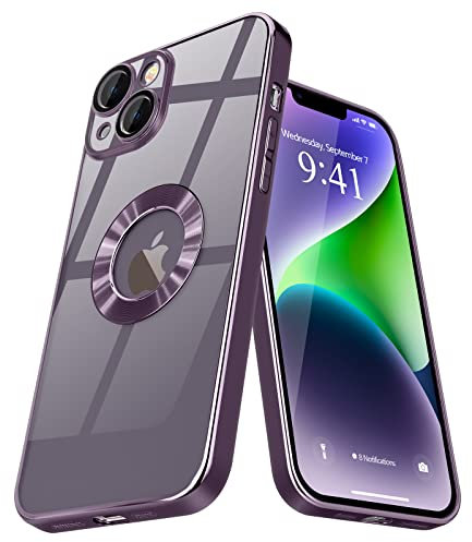 Pepmune Cover per iPhone 14 Custodia Trasparente Placcatura Disegno Copri Fotocamera Sottile Silicone Bumper Case Antiurto Resistente Anti Ingiallimento Crystal Clear Cover per iPhone 14 Viola