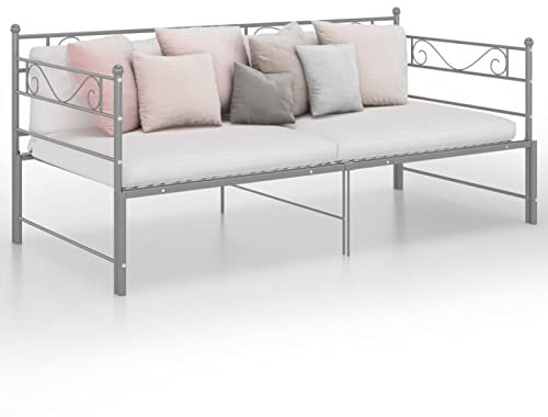 RONGQI Ausziehsofa Bettgestell, Bett, Familienbett, Bettrahmen, Bed Frame, Bettstell, Bettboden, Grau Metall 90x200 cm